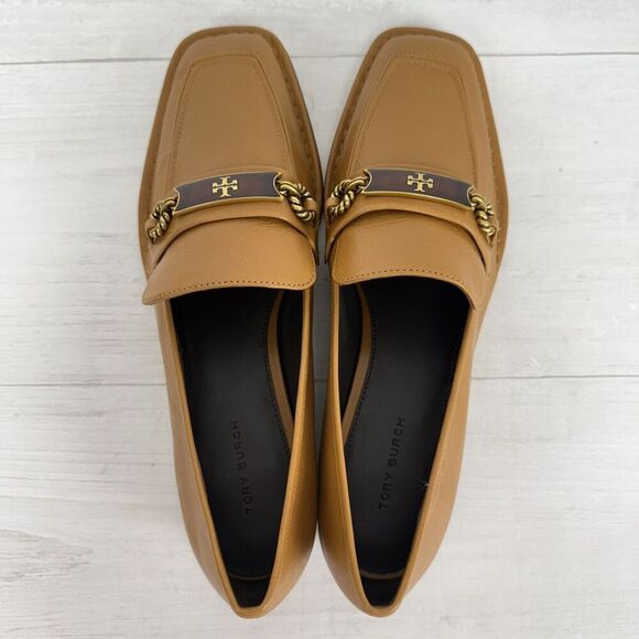 Tory Burch Size 8.5 Perrine Loafer Shoes Square Toe Block Heel Caramel Corn NEW - Picture 8 of 15